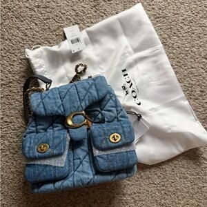 Coach Tabby Denim Quilted Chain Strap Backpack
